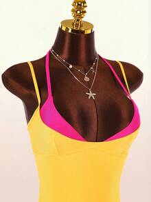Amplova 1pc Women's Avant-Garde 2 In 1 Swimsuit,Contrasting Fuchsia And Yellow,Summer Gay Beach Outfits,Festival Elegant Casual Y2k Sports Set - Multicolor - View 4