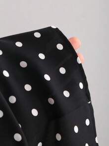 Sweetra 优雅通勤波点印花高腰显瘦A字裙 - 黑色 - 查看 3