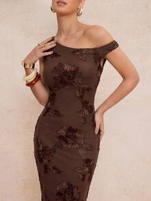 Lumalex 薄荷绿不对称肩部无袖修身网纱连衣裙，春夏新品 - 棕色 - 查看 8