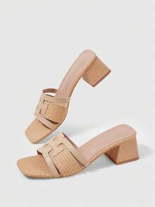 Giày sandal quai ngang mũi vuông đính đá cho nữ, thích hợp làm quà Giáng sinh - Màu be - Xem 2