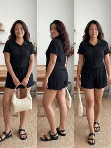 Enliva Plus Size Summer Two Pieces Set, Summer Sets Two Pieces Set Shorts, Back To School Clothes Clothes Concert Plus Size Women Outfit Y2k Set, Lounge Sets Women Vacation Two Pieces Set - Black - View 5