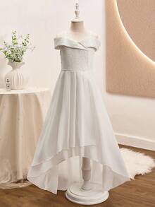 Glamorique Kids Đầm hai dây ren phối ren cho bé gái tuổi teen, kiểu dáng ngắn trước dài sau, thích hợp cho đám cưới, dạ hội, tiệc sinh nhật, tiệc chiêu đãi, mọi mùa. - trắng - Xem 8