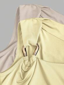 Sweetra 2pcs/Set Kaos Pas Badan dengan Kerah Asimetris, Atasan Kasual Serbaguna, Musim Semi/Panas - MultiWarna - View 3