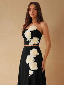 Silquee Women's Elegant Black Vest With Three-Dimensional Floral Embellishments,Summer Night Out Party,Bridesmaid Wedding,Beach Vacation,Formal Banquet Attire - Black - View 6