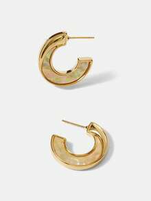 MOTF PREMIUM Pendientes de metal con baño de oro de 18 quilates con diseño de fritillaria blanca de estilo simple y elegante - Amarillo Oro - Ver 8