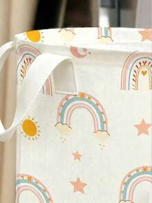 1 Piece, Cartoon Rainbow Pattern Printed Large Capacity Foldable Circular Storage Basket, Storage Basket With Handle, Bathroom, Room Multi-Purpose Storage Basket, Laundry Basket, Dirty Clothes Basket, Room Miscellaneous Sorting Storage Basket Large Capacity Storage Box, Clothing Storage, Toy Miscellaneous Storage, Multi-Purpose Covered Storage Box, Foldable Dirty Clothes Basket, Storage Basket, Laundry Basket. - Multicolor - View 7