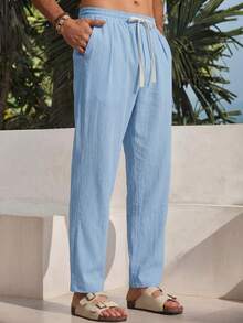 VIVINTIMO Men's Drawstring Waist Pockets Casual Loose Pants - Blue - View 1