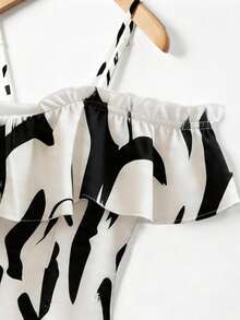 GlowEve CURVE Elegant Ruffled Off-Shoulder Blouse For Plus Size Women - Black and White - View 3