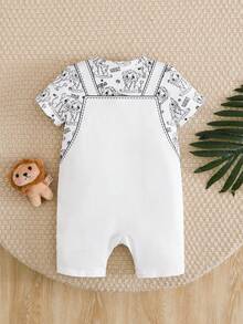 SHEIN Playful Pals Baby Boy Cute Dinosaur Print Soft & Comfortable Romper, Suitable For Daily Wear, Holiday Gift - Yellow - View 2