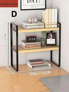 1PC Multi Layer Wooden And Metal Multi Purpose Desktop Storage Rack Student Bookshelf Office Computer Display Shelf Kitchen Organizer Bathroom Caddy Cosmetic Holder For Living Room Kitchen Dining Room Bathroom Bedroom Home Organization Space Saving Sturdy Versatile Holiday Gift - Multicolor - View 3