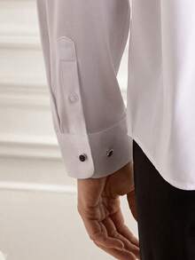Officeau 男士白色長袖燕尾服襯衫，附領結，適用於婚禮/晚宴/舞會/派對 - 白色 - 查看 8