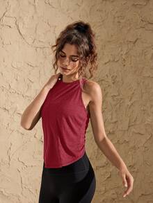 VARSIVA Round Neck Sleeveless Crossover Loose Women Sports Tees & Tanks - Red - View 4