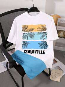 SHEIN Coolqubz 男童时尚运动休闲套装（两件套），圆领短袖T恤套头衫和短裤，时尚印花T恤，适合户外、海滩、度假穿着，柔软舒适的针织宽松版型，适合夏季、运动、休闲穿着。 - 彩色 - 查看 3