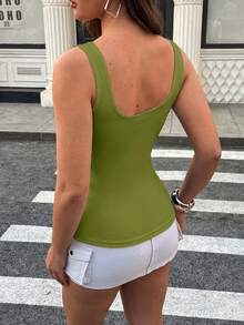 女士U领铆钉装饰背心 - 綠色 - 查看 2