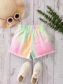 Quần short denim nhuộm tie-dye cho bé gái, hàng mới về mùa hè, kiểu dáng dễ thương, màu sắc tươi tắn, viền rách kiểu túi giấy, eo chun, túi lớn, dáng rộng, thoải mái, chất liệu denim cotton chải kỹ, đa năng cho trang phục đi chơi, nghỉ hè. - Hồng - Xem 3
