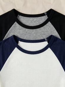 Tween Girls' Casual Comfortable Patchwork Contrast Color Round Neck 2 Pieces T-Shirt Set - Multicolor - View 3