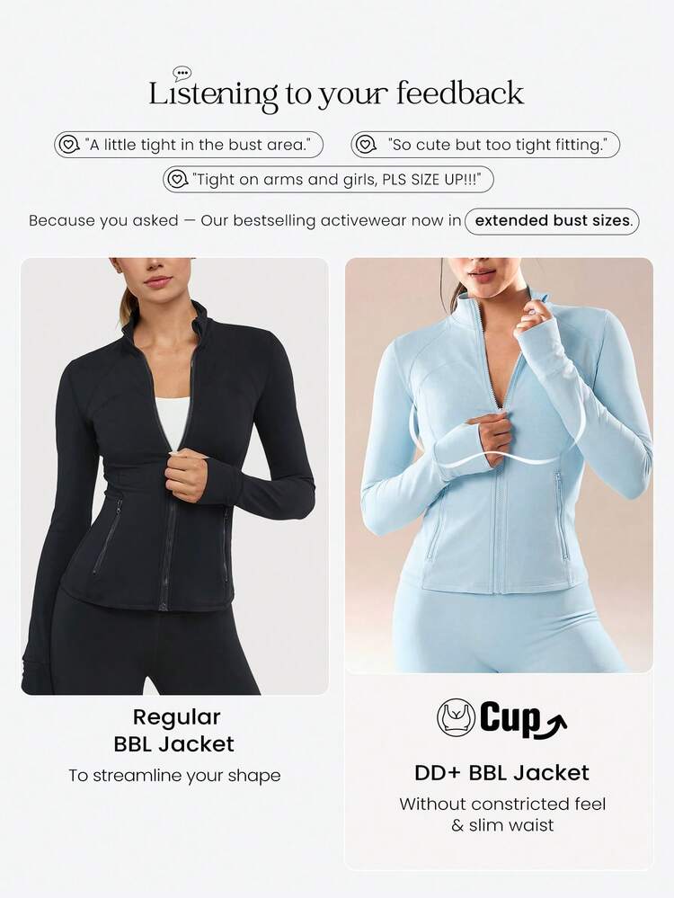 FeatherFit™ For DD+ Slim-It Streamline Performance Secure Pockets Zip Up Long Sleeve Jacket Low Impact Yoga Daily Fall