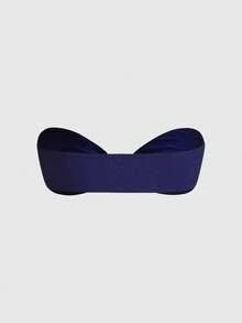 ROMWE Avant 2 pezzi Set da spiaggia di moda da donna, colore unito, top corto senza spalline e pantaloni con lacci laterali, decorazione con perle, elegante per San Valentino, festa in spiaggia, vacanza estiva, bikini sexy con schiena scoperta - Blu Navy - Visualizzare 7