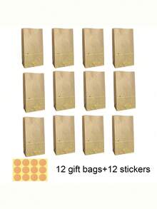 24个可重复使用的纸质礼品袋套装，玫瑰金心形设计，12个袋子，12张贴纸，适用于派对、婚礼、新娘送礼会、生日礼物包装用品 - 多色 - 查看 7