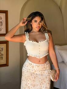 Maria Perezxox 女士浪漫休閒針織上衣，適合度假穿著 - 杏色 - 查看 5