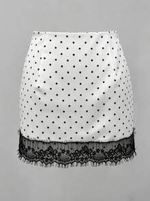 SHEIN PariChic 女士优雅波点迷你裙，女士夏季波点裙，女士夏季白色套装，白色裙子，性感波点迷你裙，蕾丝裙，优雅裙，海滩度假套装，女士正式迷你裙 - 白色 - 查看 3