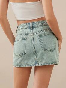 WESTFADE Chân váy mini denim cơ bản cao cấp, chất liệu 91% cotton. - Rửa nhẹ - Xem 5