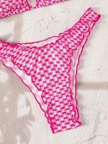 Swim Vcay Women's Plaid Print Tie-Front Tankini Bikini Set Set - Pink - View 3