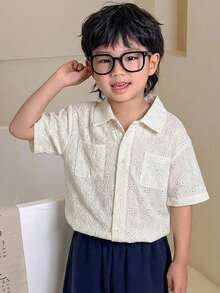 Dazy Kids Boys Loose Fit Turndown Collar Short Sleeve Shirt - Beige - View 5
