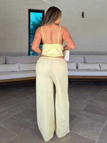 Maria Perezxox Quần ống đứng buộc dây du lịch thường ngày cho nữ, màu vàng, đa năng và thon gọn, vải dệt, mùa xuân/hè - Butter Yellow - Xem 2