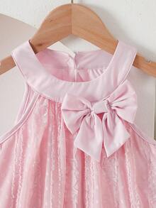 SHEIN Vintaside Kids 女童优雅公主吊带提花刺绣双层荷叶边宽松公主裙，适合度假、旅行、派对、送礼、春秋季穿着 - 粉色 - 查看 7