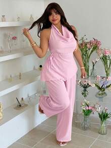 GalTyme Bộ 2 món cỡ lớn màu hồng, áo cổ đổ và quần. - Hồng - Xem 5
