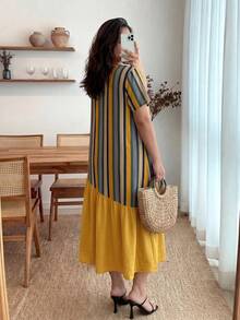 Enliva Đầm cổ tròn cỡ lớn cho nữ mùa hè - Màu Mù tạt vàng - Xem 2
