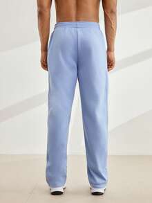 Driftmere Men's Casual Simple Embroidered Detail Drawstring Waist Sweatpants, For Rave Father's Day – A Fathers Day Gift Guide Sport Joggers - Baby Blue - View 2