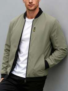 Manfinity Homme Men's Contrast Color Minimalist Casual Long Sleeve Jacket - Khaki - View 3