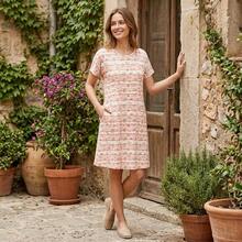 Vestido con Estampado Dual: Rayas Navales y Microflora - Rosa - Ver 1