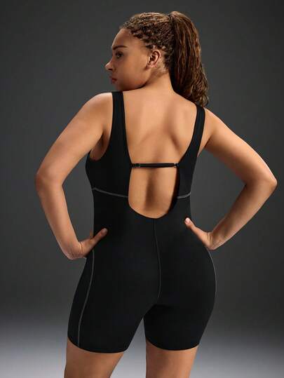 Powerista 大码女式休闲百搭条纹运动连体裤，适合跑步和健身