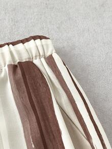 EMERY ROSE Plus Size Women Vintage Striped Print Wide Leg Pants, Loose Relaxed Fit, Lightweight For Spring/Summer Fall - Multicolor - View 4