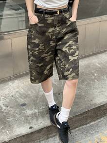 DAZY Quần short denim nữ dáng rộng, họa tiết rằn ri, có túi. - xanh quân đội - Xem 6
