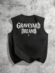 Torvinic 宽松街头时尚哥特十字架标语黑色背心 - 黑色 - 查看 6