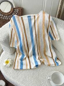 SHEIN LUNE 大码女式夏季休闲系带短袖衬衫 - 彩色 - 查看 2