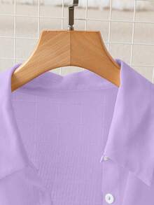 GlowEve Áo sơ mi nữ tay ngắn chất liệu chiffon có túi và cúc - Màu tím hoa cà - Xem 3