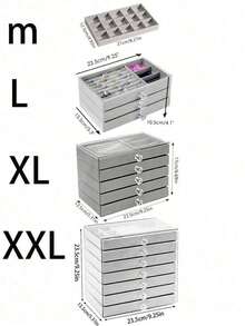 1 pieza Organizador de joyería de gran capacidad con forro de terciopelo y cajones, caja de exhibición apilable de acrílico con múltiples compartimentos para tocador y mesa de vestir - Multicolor - Ver 3
