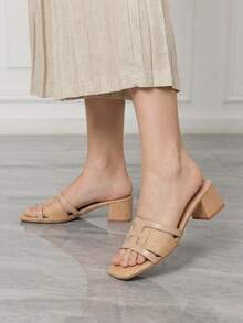 Giày sandal quai ngang mũi vuông đính đá cho nữ, thích hợp làm quà Giáng sinh - Màu be - Xem 6