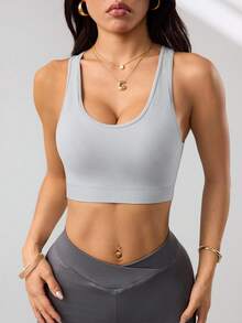 SHEIN Dewbera 女士运动文胸 - 淺灰色 - 查看 3