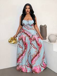 Maweii Plus Size Sleeveless Casual Vacation Fashionable Printed Sexy Dress - Multicolor - View 1
