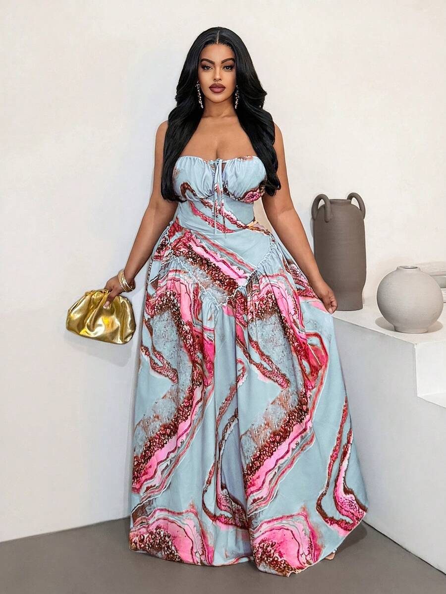 Maweii Plus Size Sleeveless Casual Vacation Fashionable Printed Sexy Dress - Multicolor - View 1