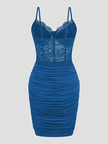 EMERY ROSE Elegant Sexy Lace Ruched Slip Dress For Women Night Out Royal Blue Summer - Royal Blue - View 2