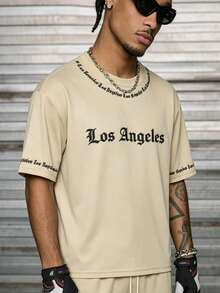 Manfinity Hypemode Bộ đồ thể thao và mặc nhà thường ngày in chữ dành cho nam, gồm 2 món. - Màu Khaki - Xem 6