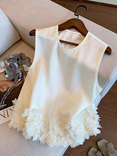 Franclia Áo kiểu nữ không tay cổ tròn họa tiết hoa thanh lịch, thoải mái và đa năng, thích hợp cho kỳ nghỉ hè, đi biển hoặc đi làm.