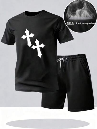 Hombre002ZDy007 Conjunto Deportivo Masculino Completo Envío México, Camiseta Negra Transpirable Y Pantalón Corto Negro, Diseñado Para Gimnasio, Running, Baloncesto Y Fútbol, Ropa Ligera De Verano Con Gran Transpirabilidad Y Comfort